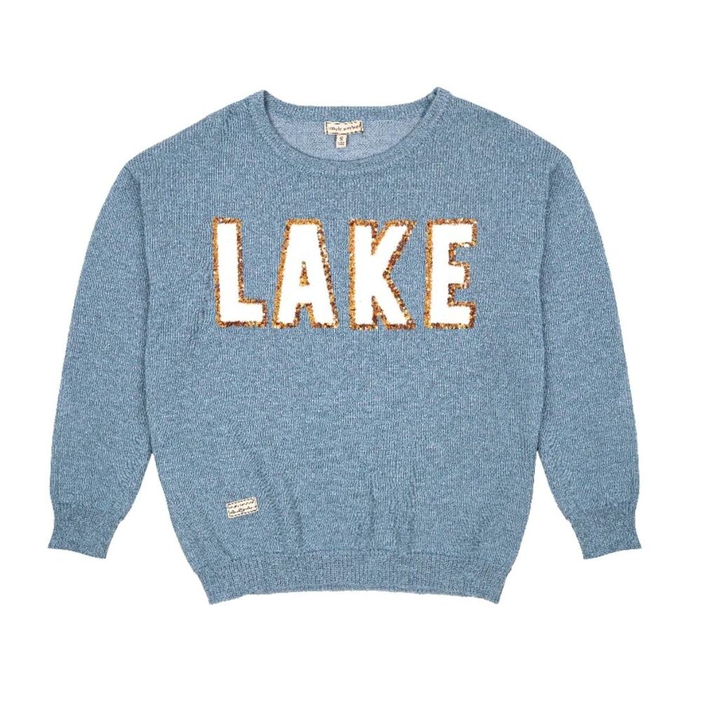 Simply Southern Everyday Sweater Sparkle Lake Blue Oversized Size M